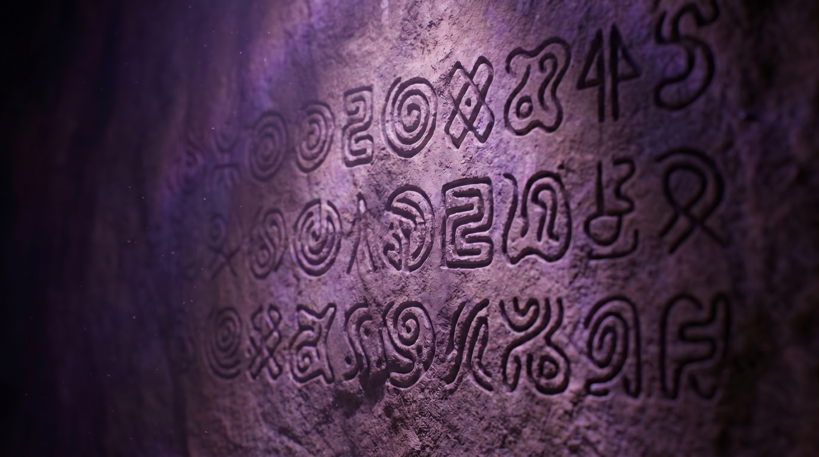Alien characters carved into the cave walls