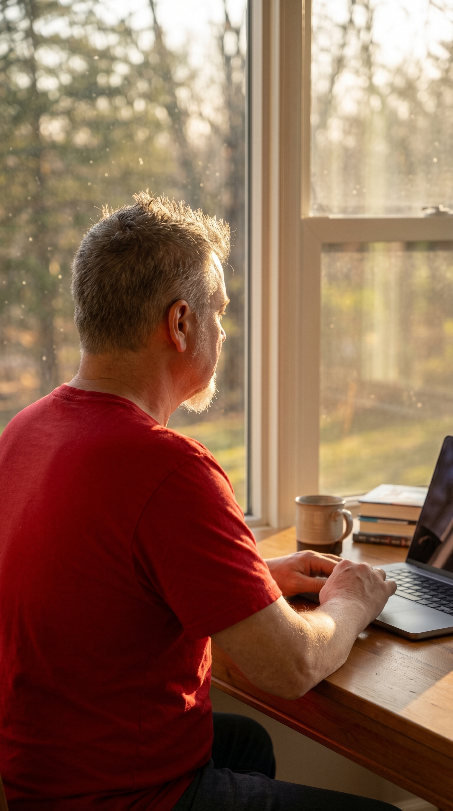 Charles Whitham writing by the window